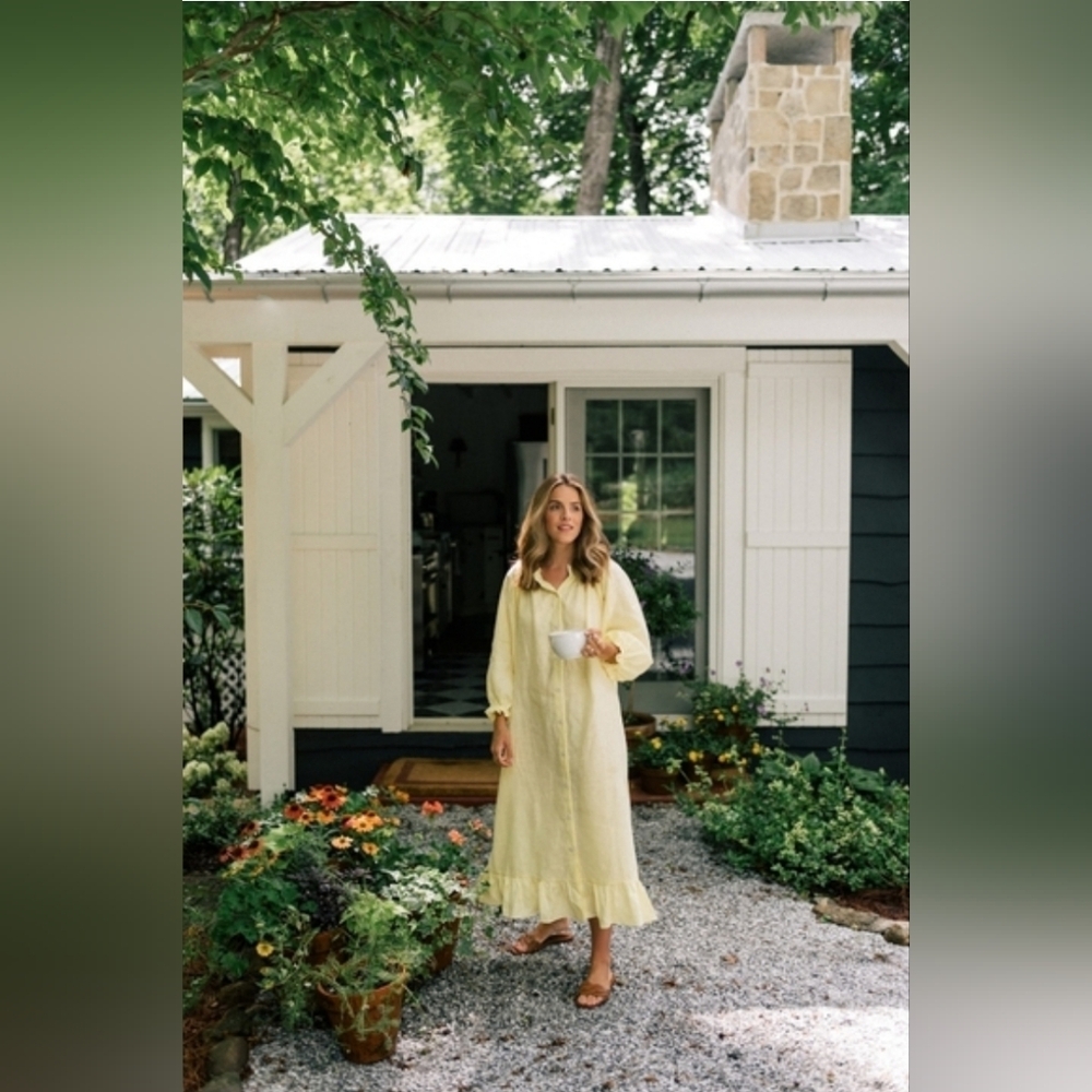Sleeper 100% linen yellow lounge dress relaxed resort beach classic minimalist